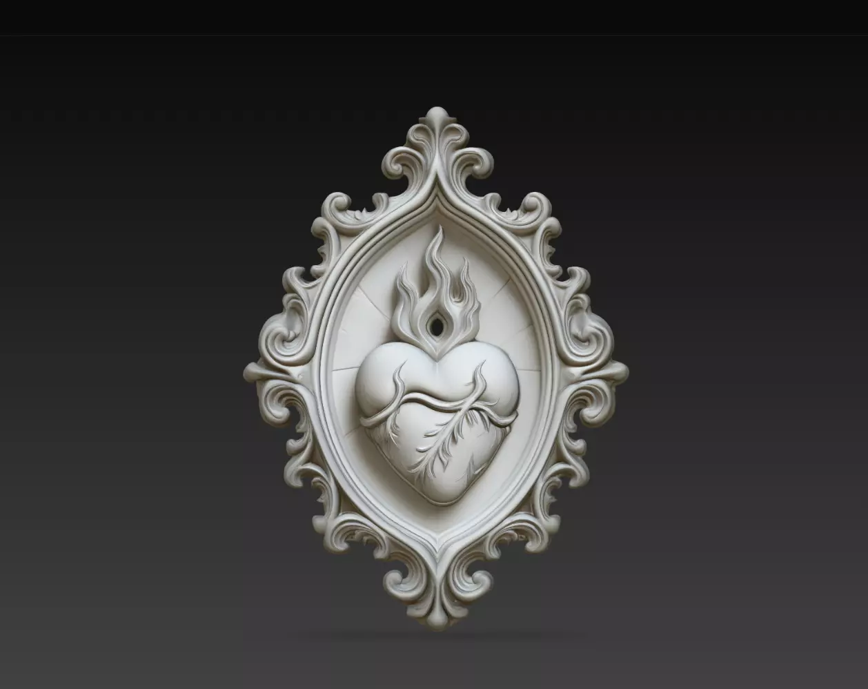 Sacred Heart Flame Ornate Wall Relief STL Print Model 3D print model