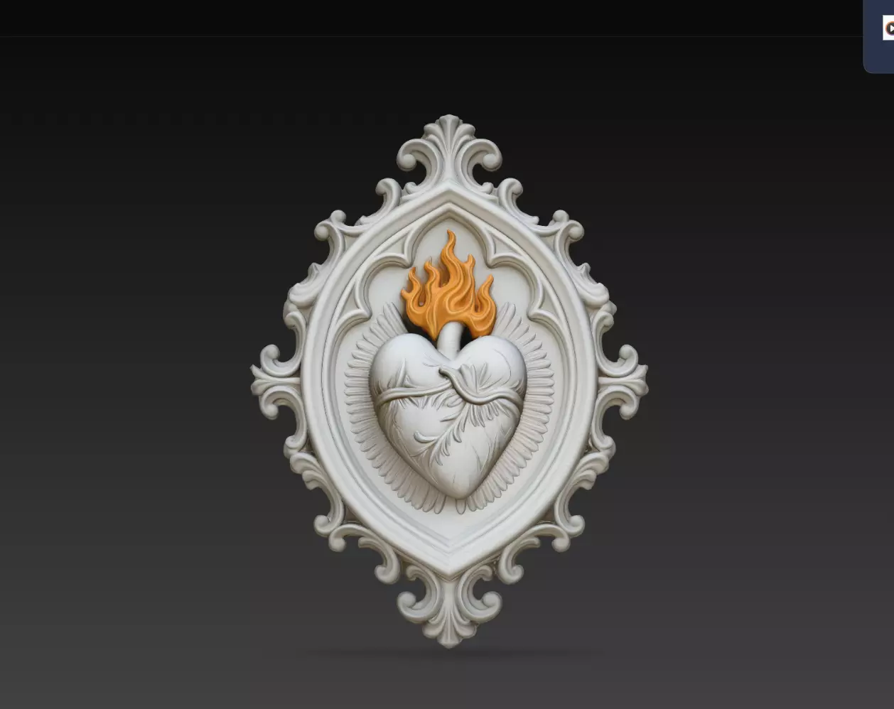 Sacred Heart Flame Baroque Wall Relief STL Print Model 3D print model