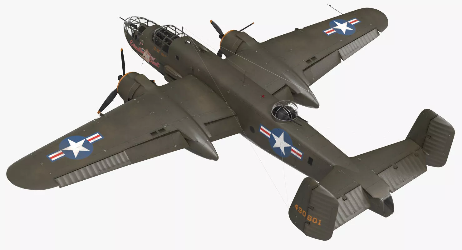 B-25 Mitchell US Bomber Rigged 3D model