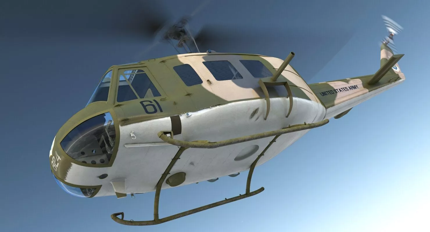 Bell UH 1 Iroquois Camouflage Rigged 3D model