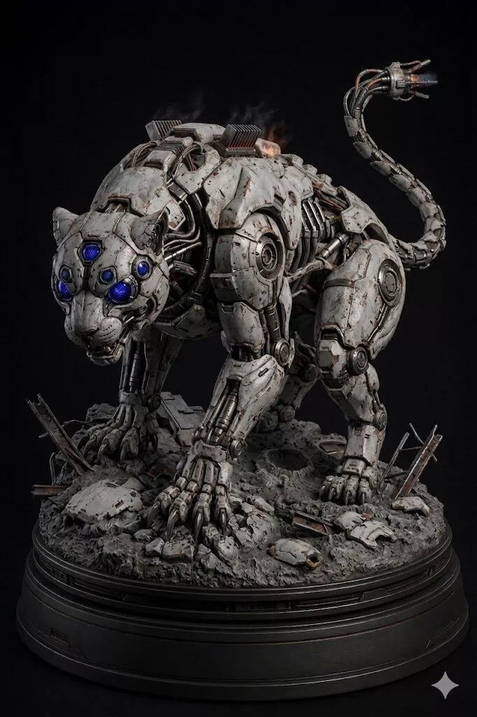 Cybernetic Panther Beast STL Printable SciFi Statue Model 3D 3D print model