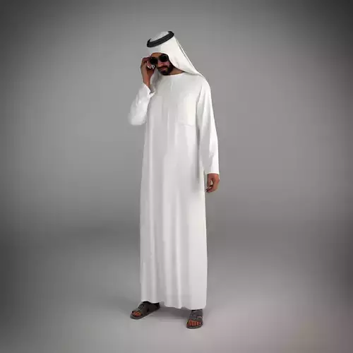 Traditional arab man from dubai posed talking on the phone 3D model