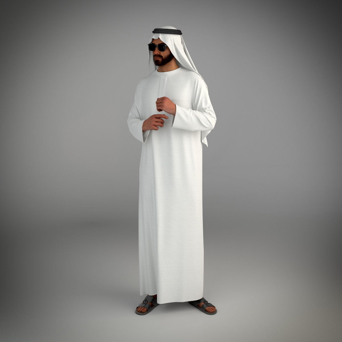 Traditional arab man from dubai posed standing 3D model_1