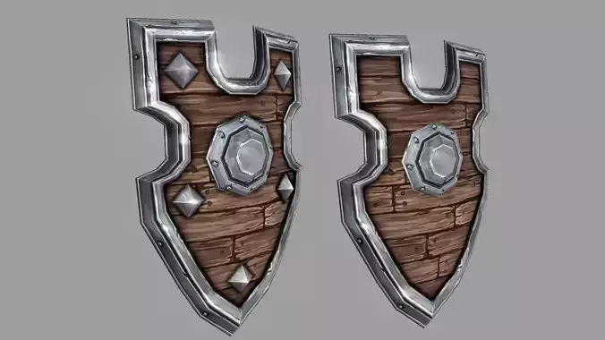 Shield two wooden shields Low-poly 3D model