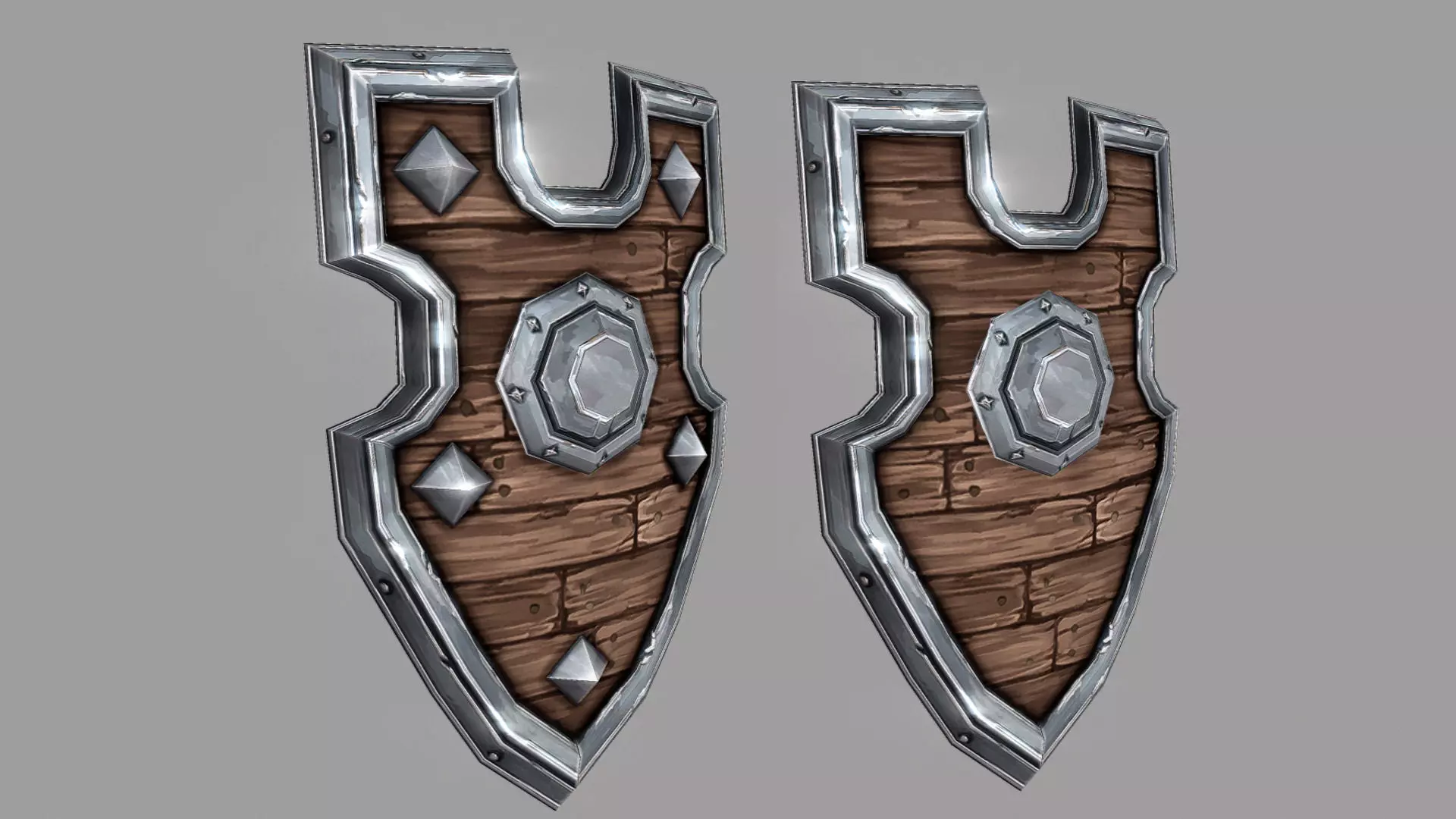 Shield two wooden shields Low-poly 3D model_0