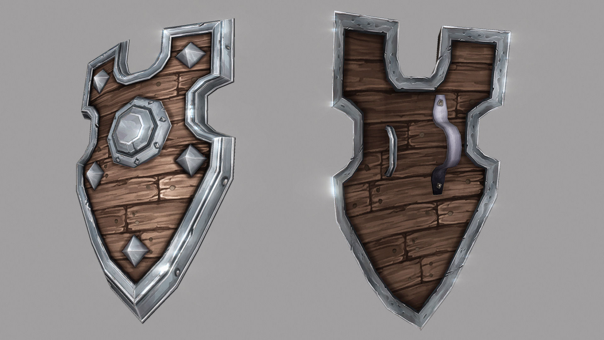 Shield two wooden shields Low-poly 3D model_1