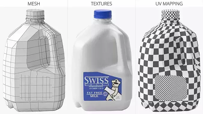 Swiss Dairy Fat Free Milk 1 Gallon Jug White 3D model 7