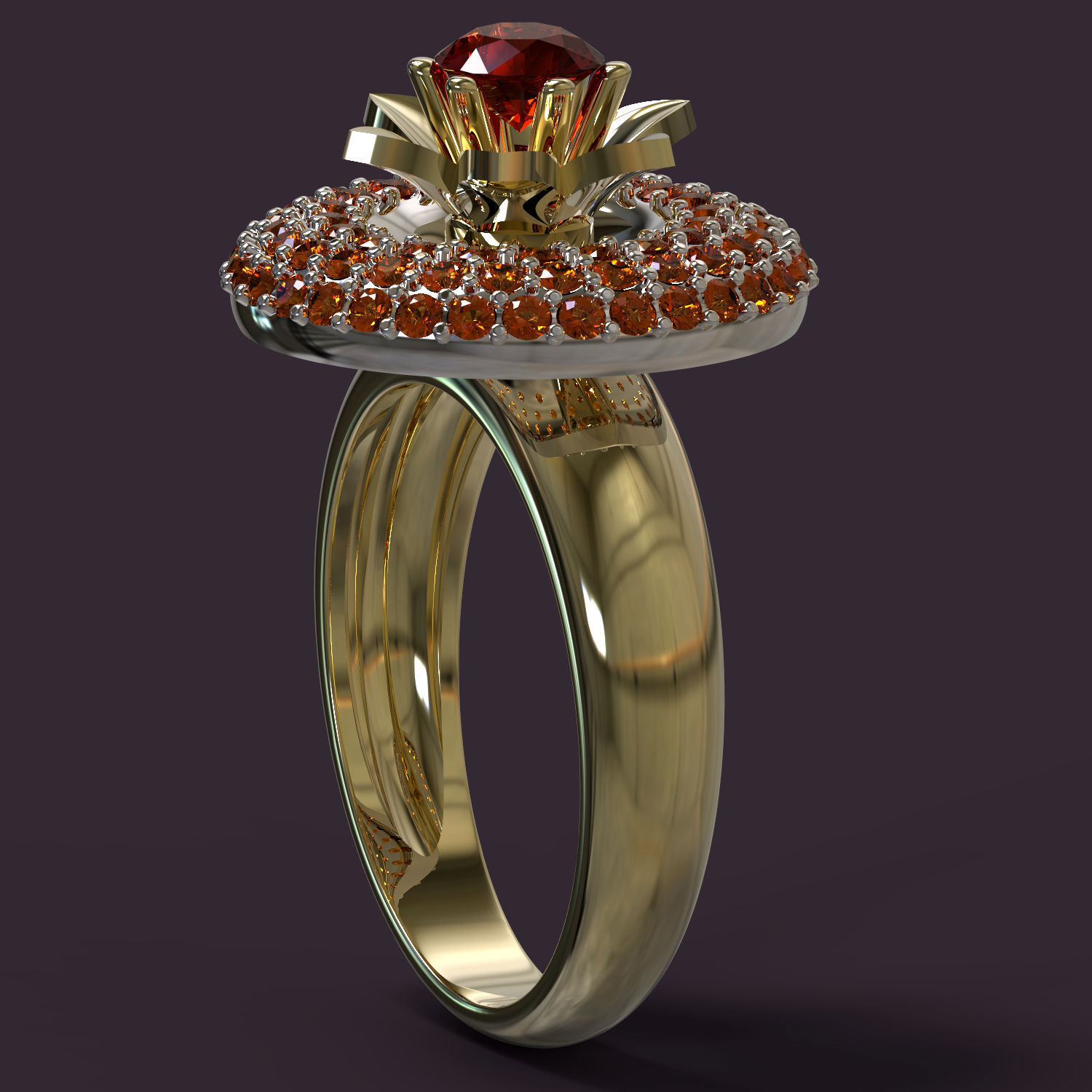 Ring gold with orange sapphires 3D print model_2