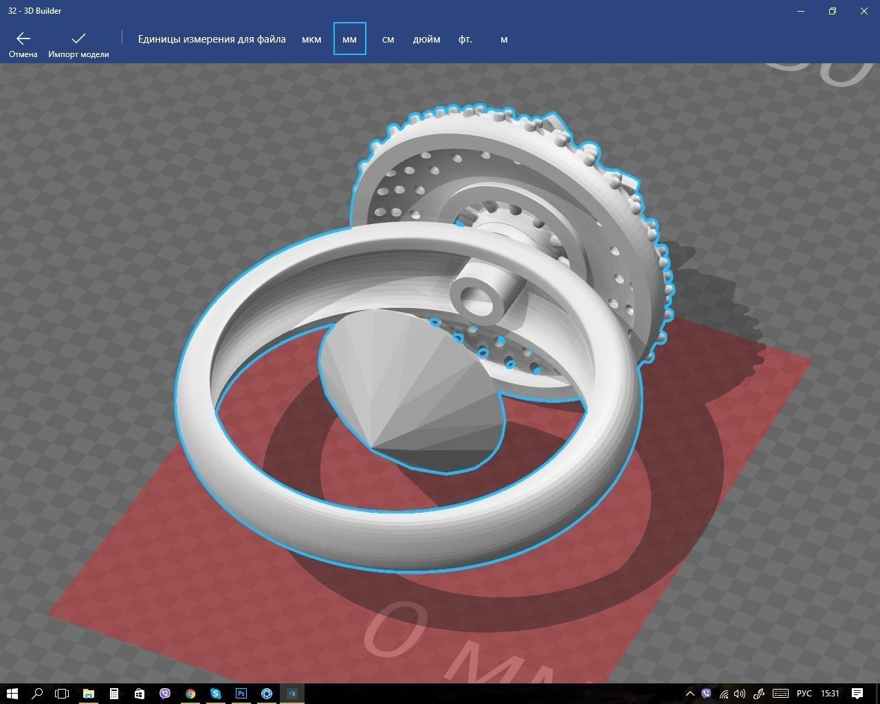Ring gold with orange sapphires 3D print model_10