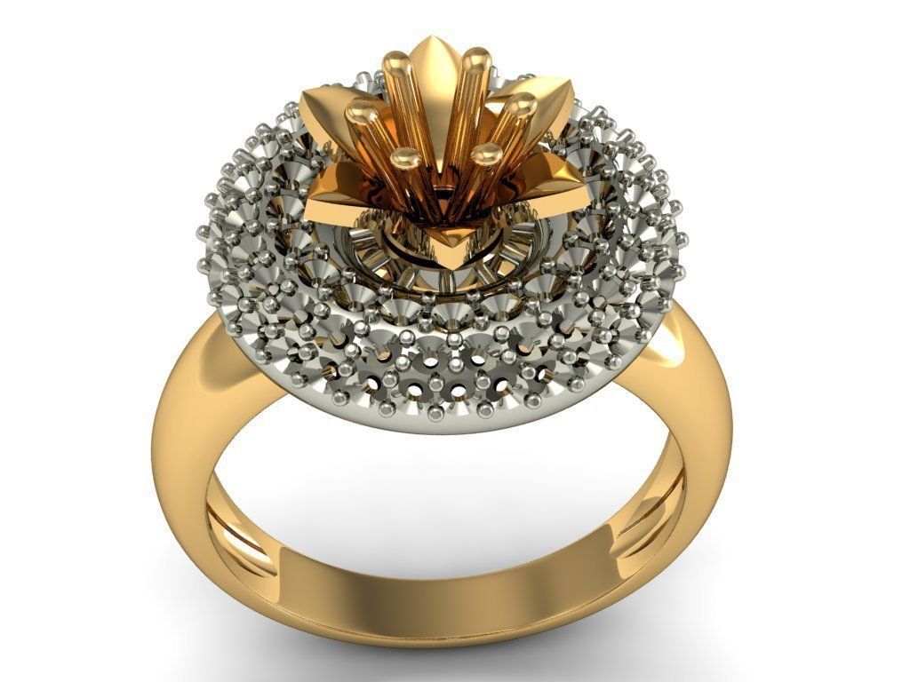 Ring gold with orange sapphires 3D print model_4