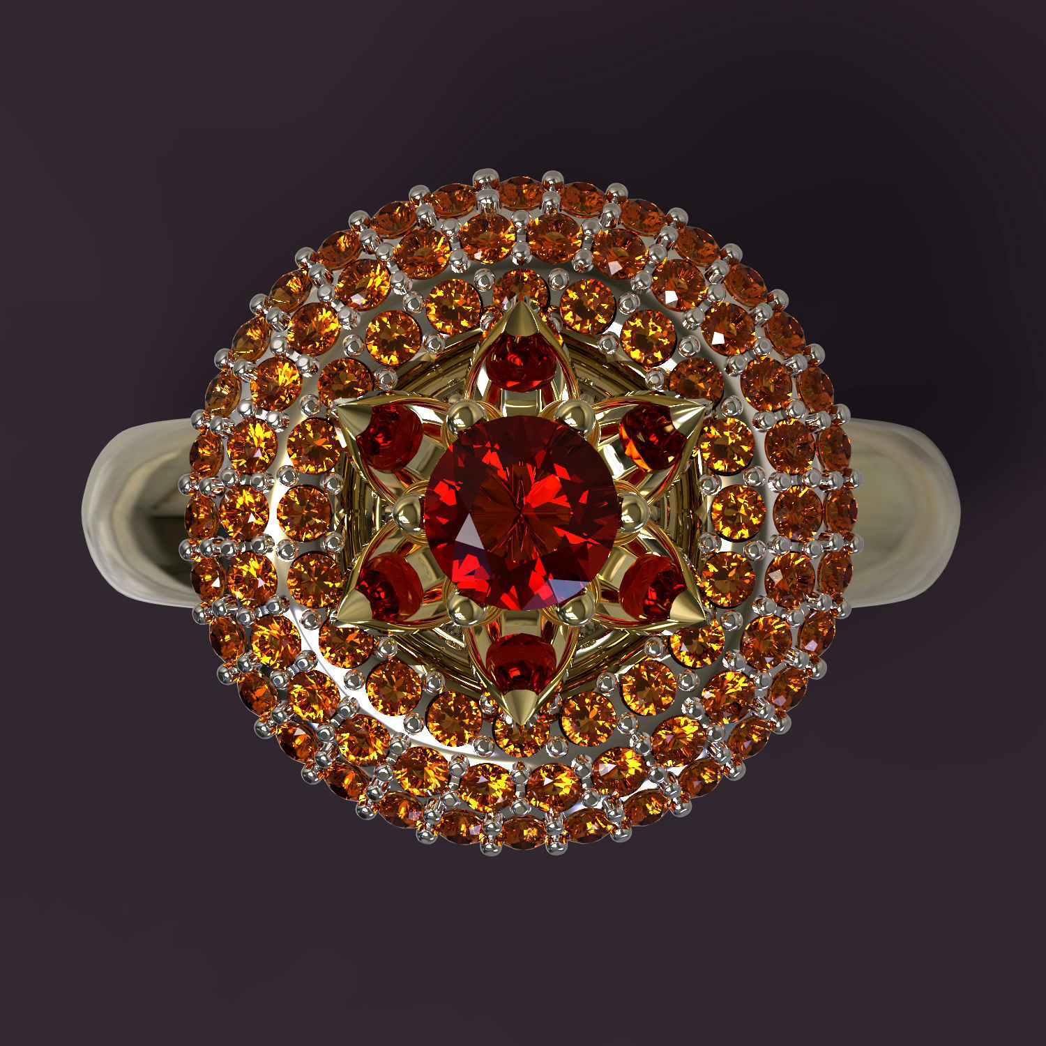 Ring gold with orange sapphires 3D print model_1