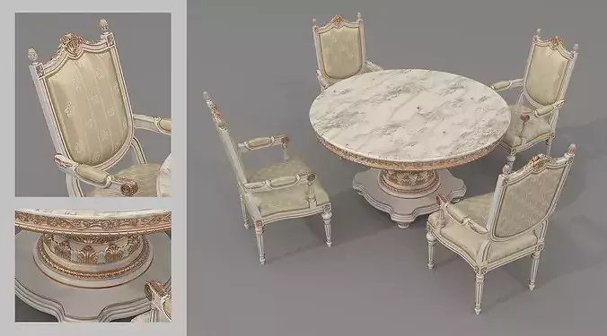 Versailles Classic European Dining Set 4 3D model 2