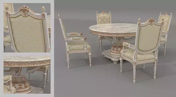 Versailles Classic European Dining Set 4 3D model 4
