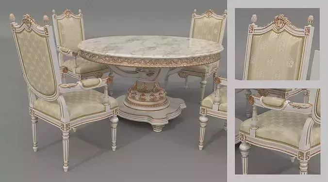 Versailles Classic European Dining Set 4 3D model 3