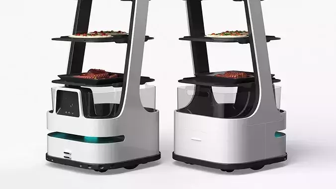 Automated Waiter Robot With Meals and Beverages 3D model 4