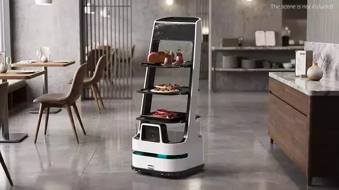 Automated Waiter Robot With Meals and Beverages 3D model 2