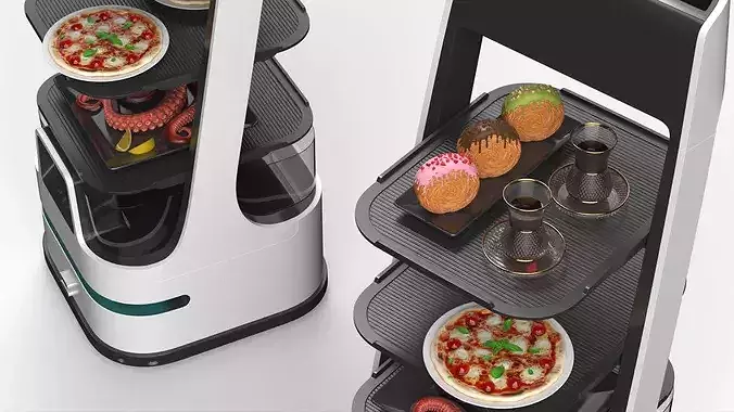 Automated Waiter Robot With Meals and Beverages 3D model 5