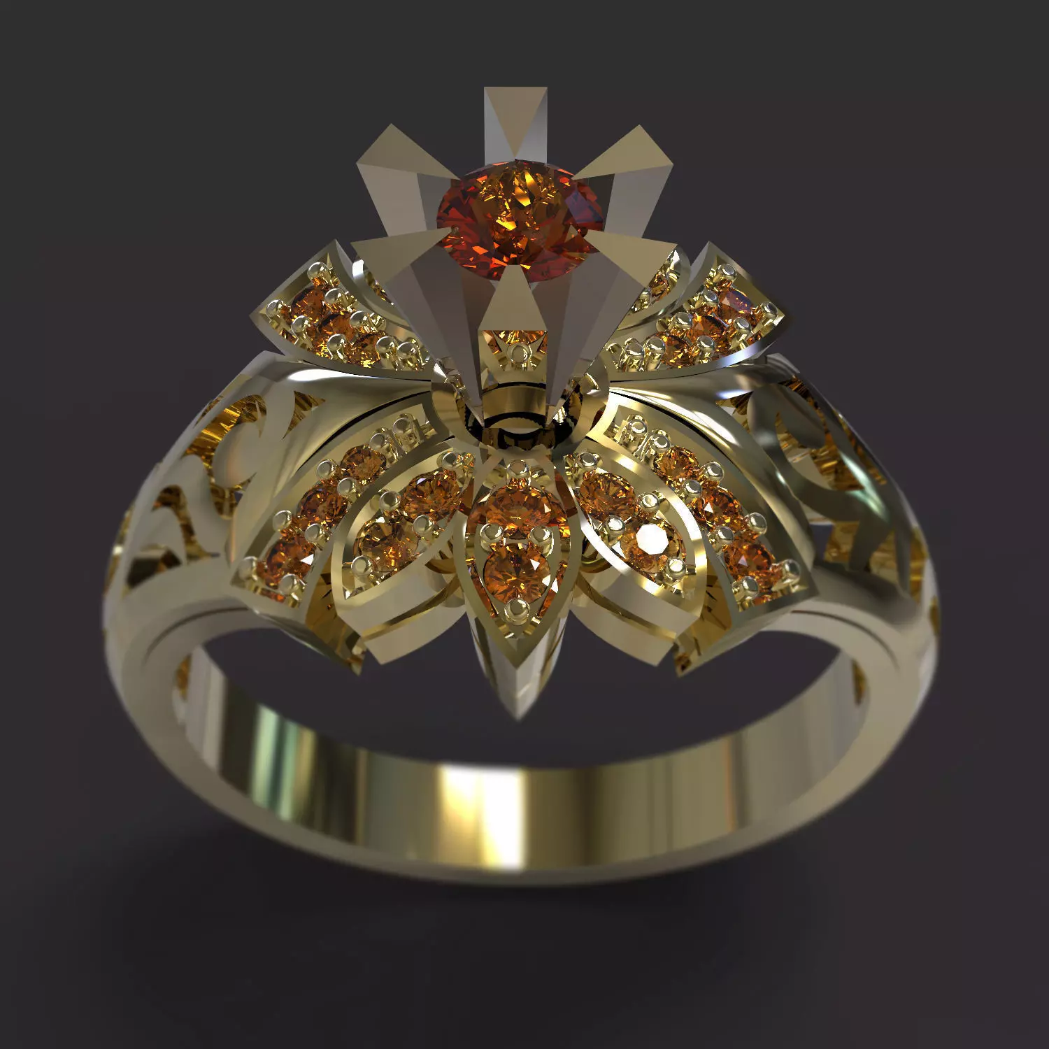 Ring gold with diamond in center 3D print model_0