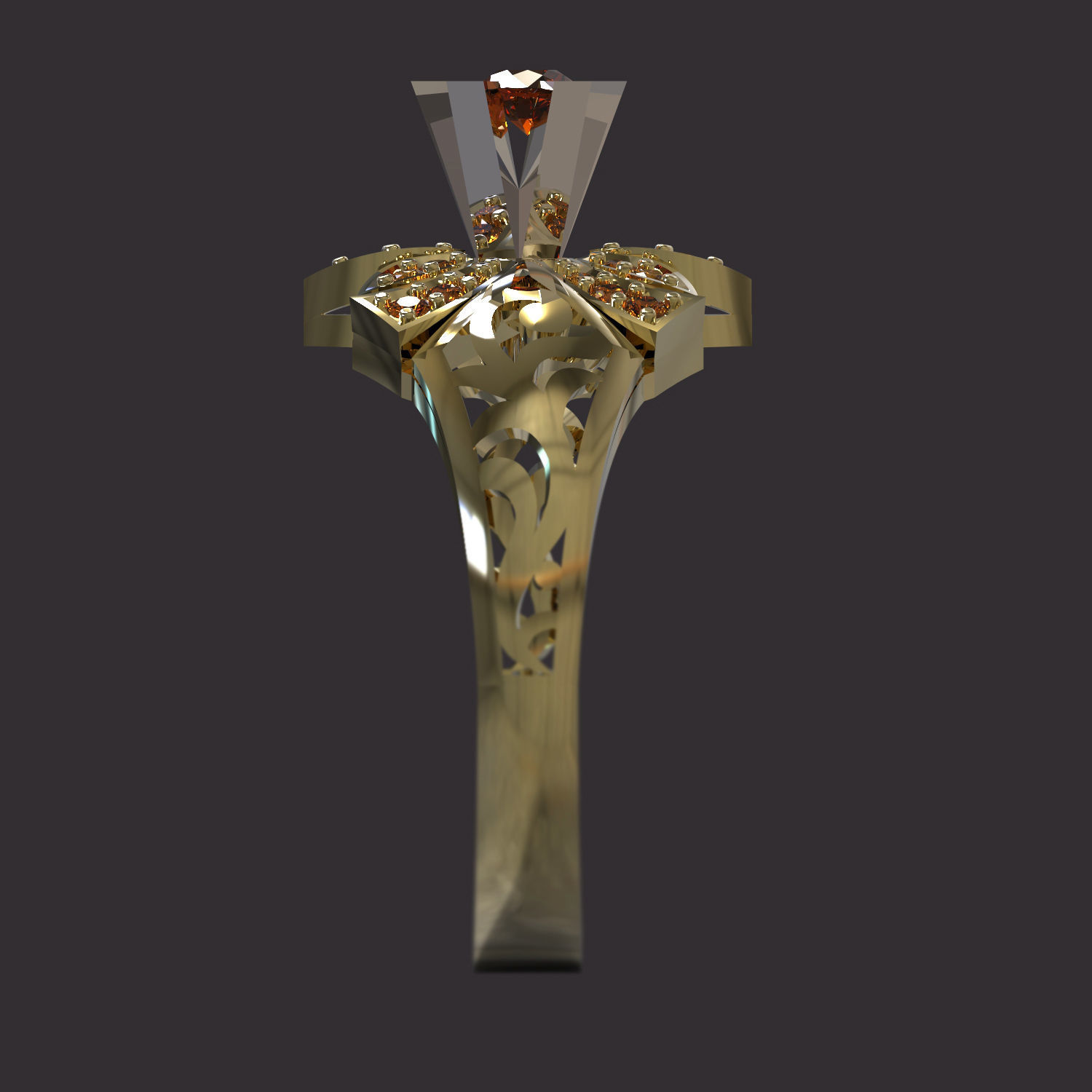 Ring gold with diamond in center 3D print model_4
