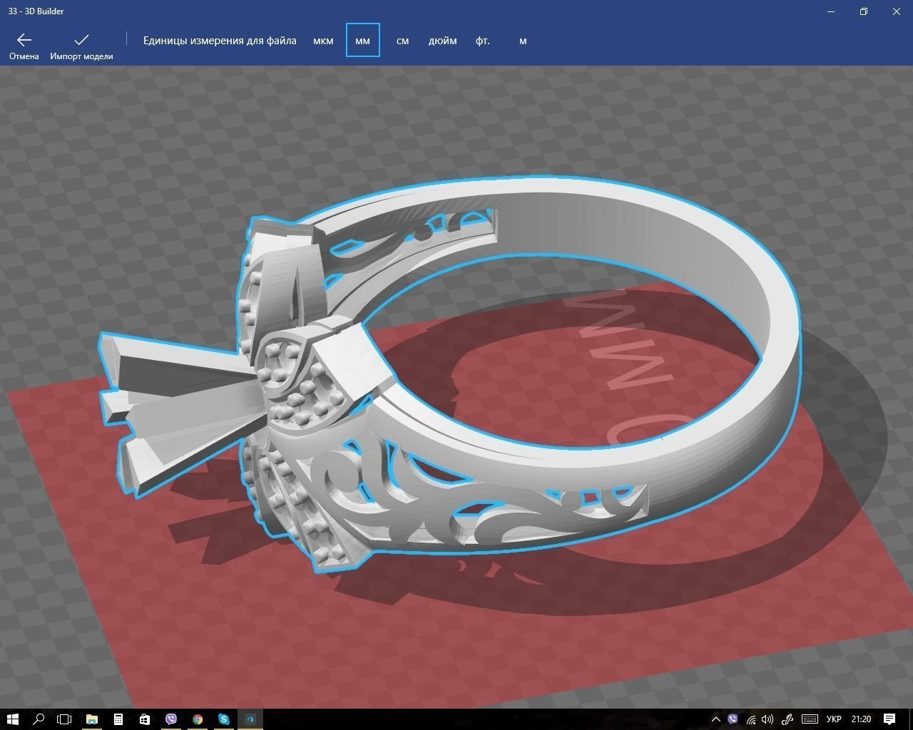 Ring gold with diamond in center 3D print model_8