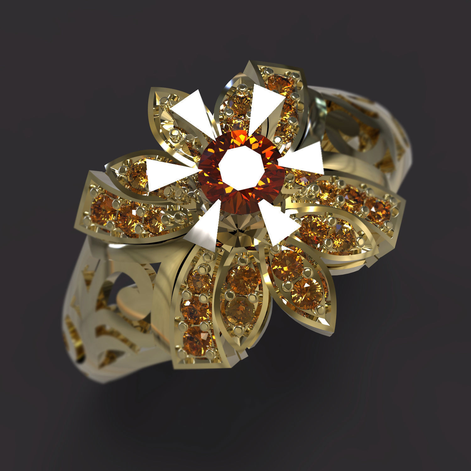 Ring gold with diamond in center 3D print model_2
