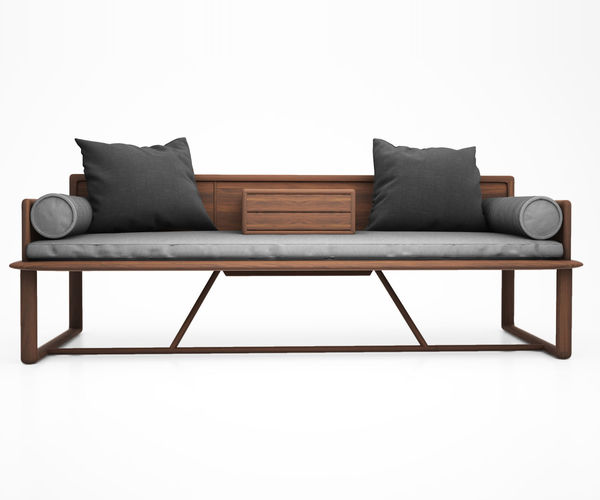 Ocean bed pure solid wood sofa Chinese Ming heart series 3D model