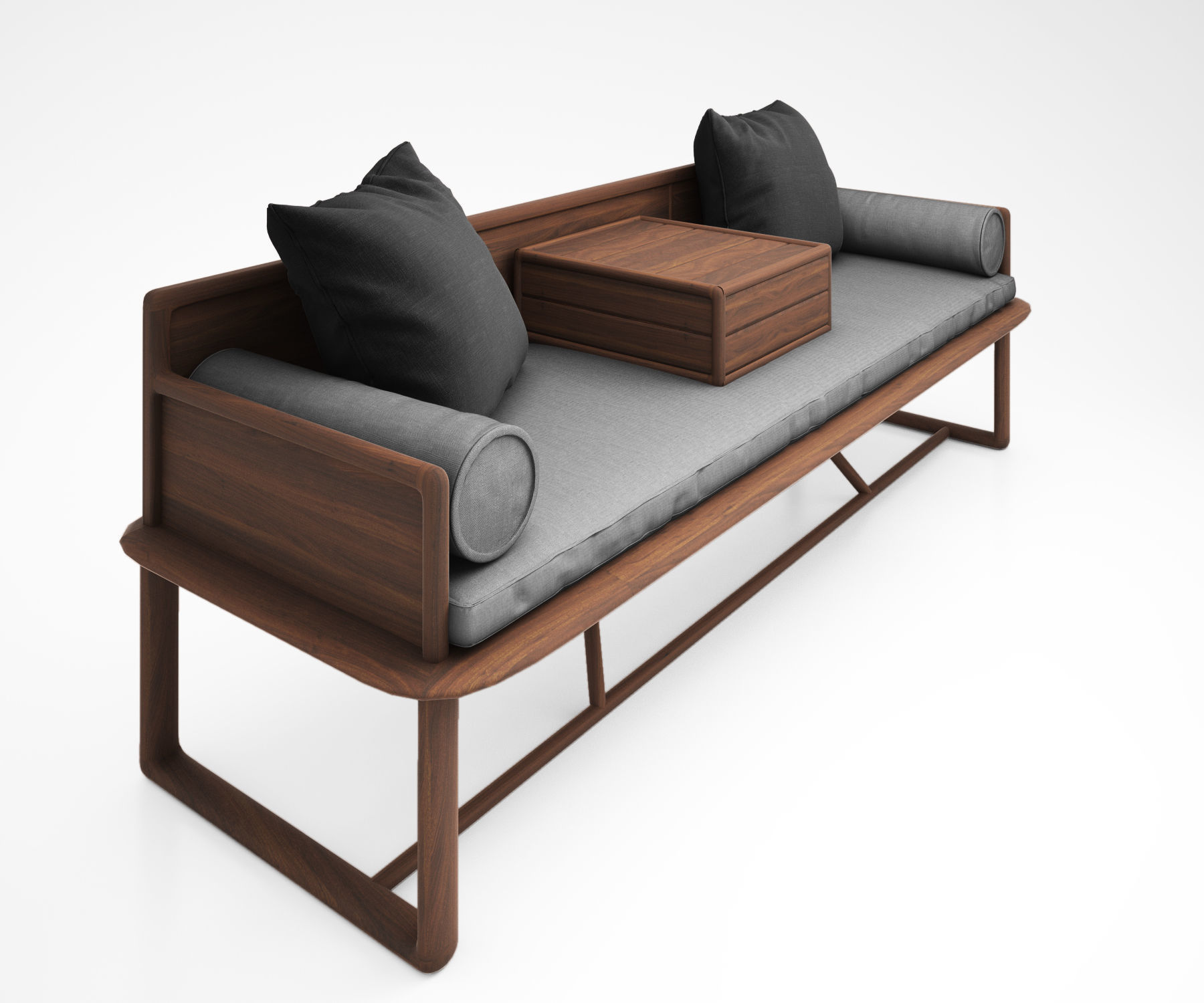 Ocean bed pure solid wood sofa Chinese Ming heart series 3D model_1