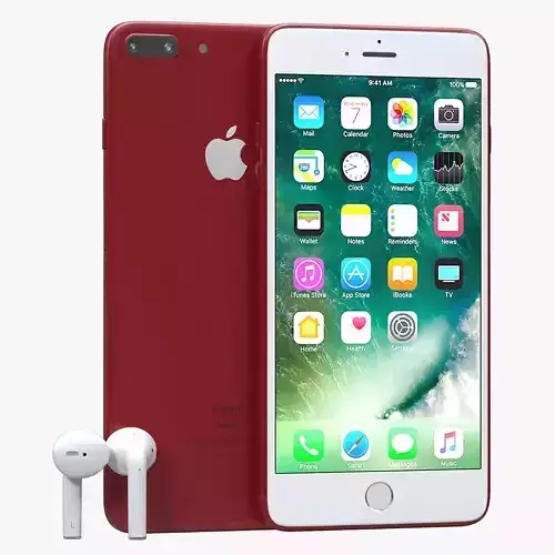 iPhone 7 Plus Red with AirPods 3D model