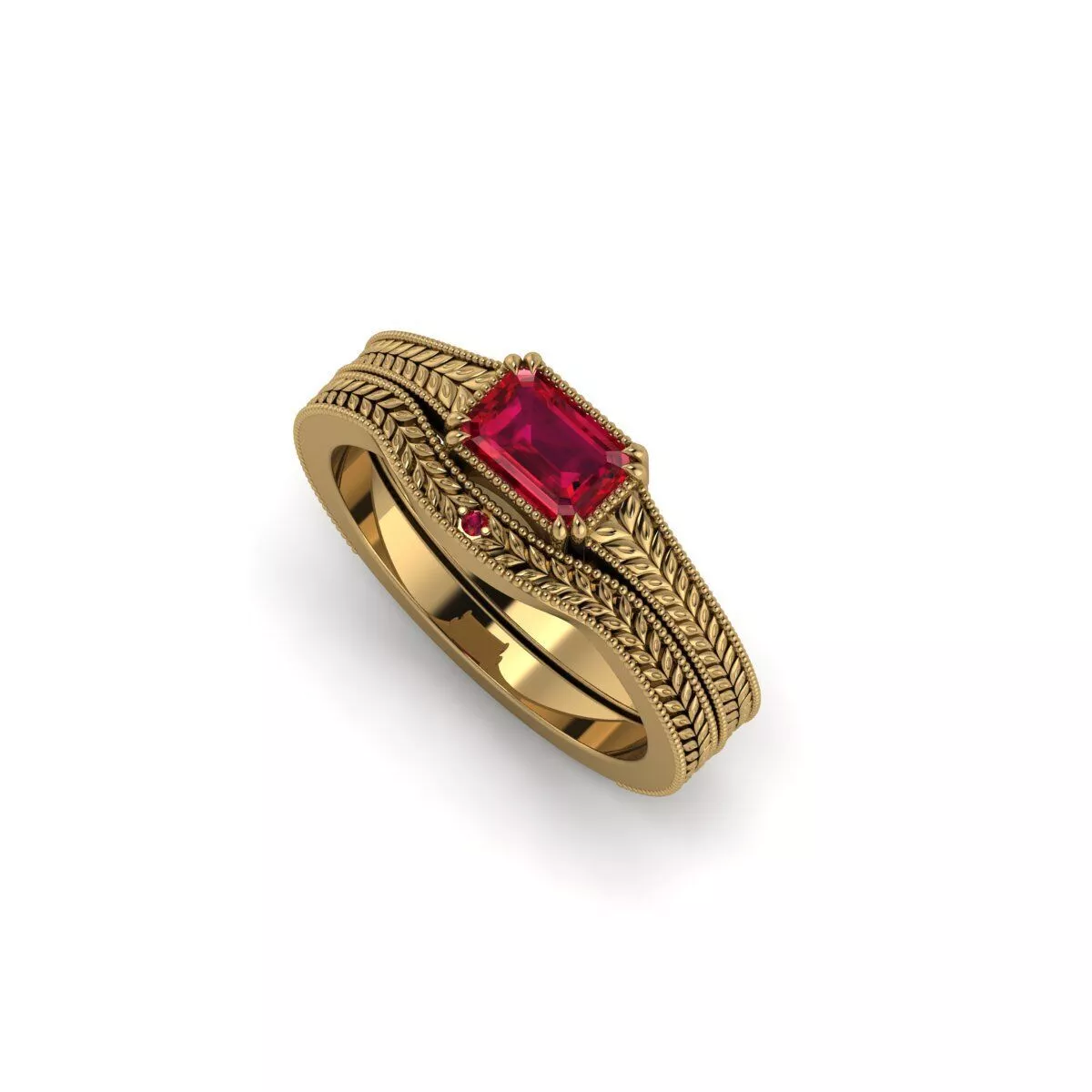 Emerald Ruby Vintage Ring Set-3D CAD Model 3D print model