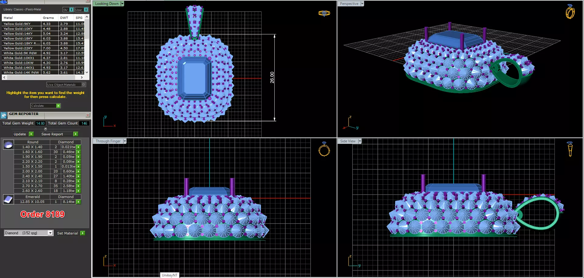 Emerald Cut Diamond Pendant with Pave Halo 3D print model