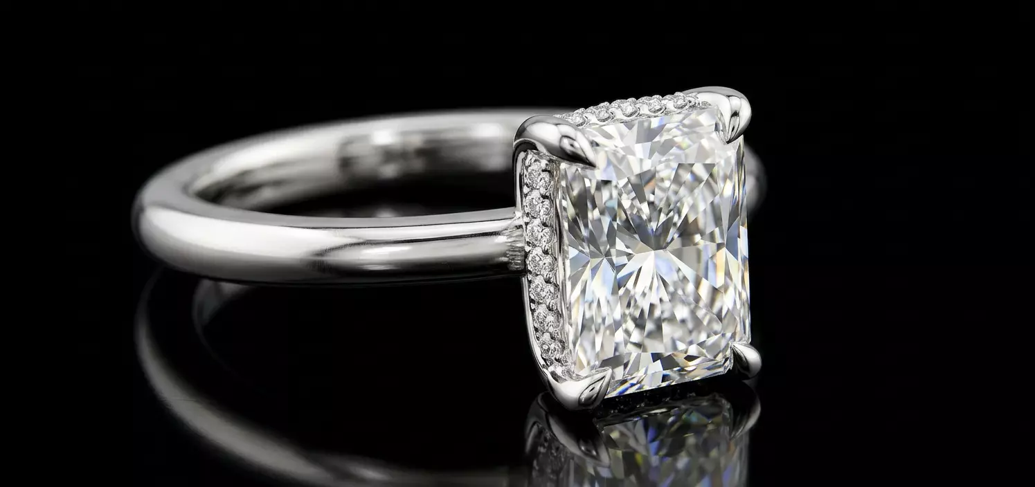 Emerald Cut Solitaire Engagement Ring with Hidden Halo 3D print model