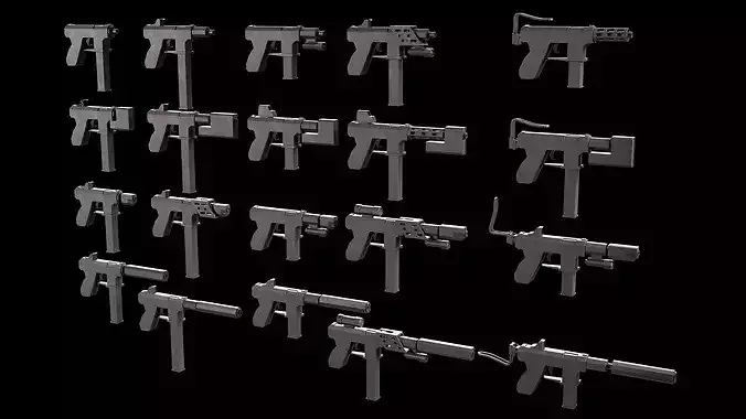 Stylized Low Poly SMG v2 -20 Variations Game Ready