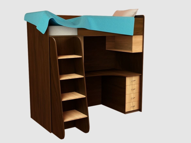bed bunk with drawers and desk 3D model