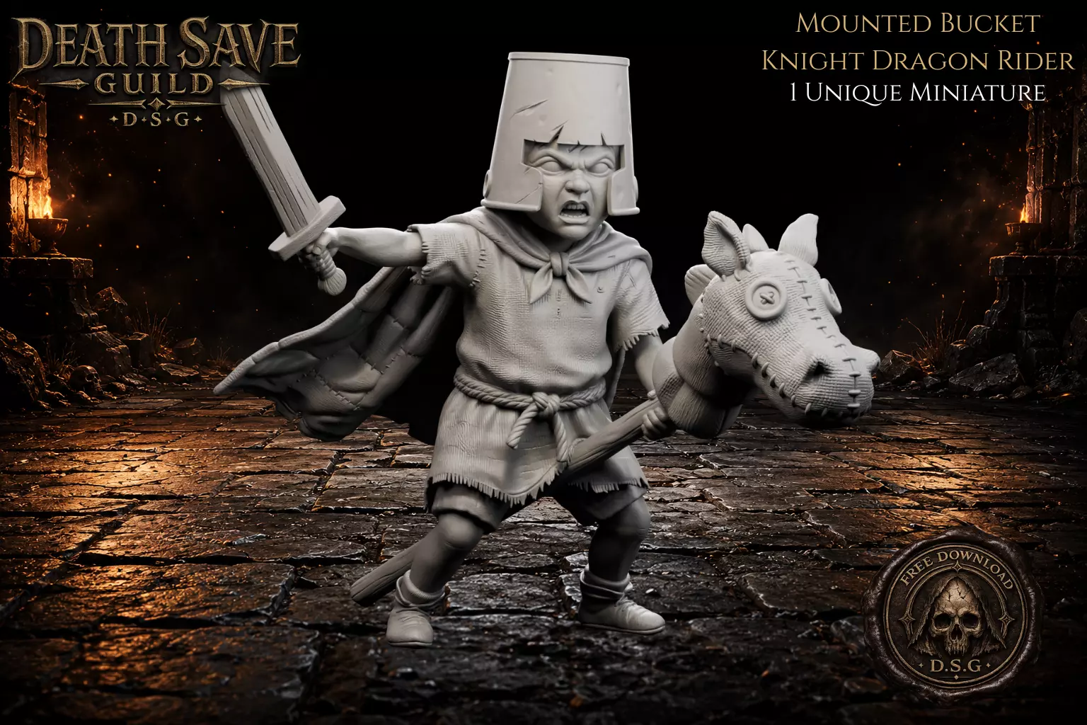 Mounted Bucket Knight Dragon Rider Free 3D print model