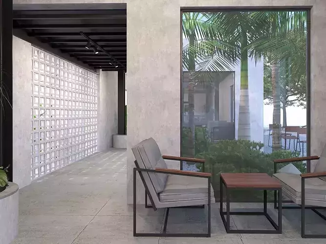 Industrial-Tropical Coffee Shop 3D model 5