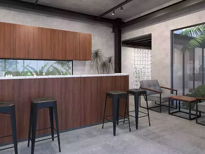 Industrial-Tropical Coffee Shop 3D model 2