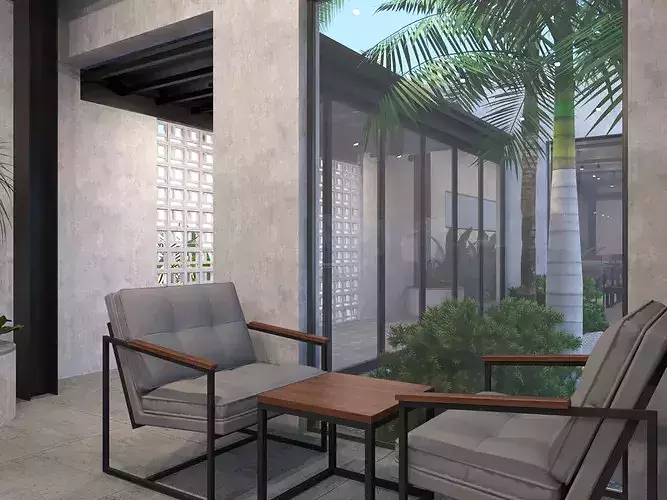 Industrial-Tropical Coffee Shop 3D model 3