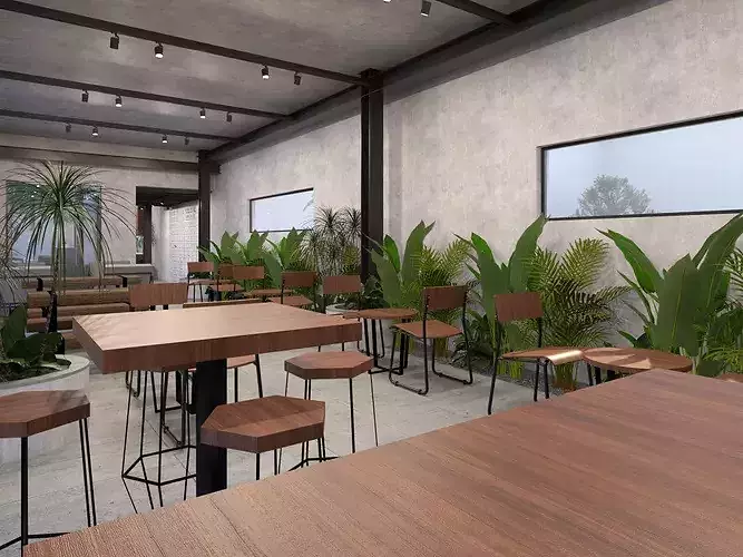 Industrial-Tropical Coffee Shop 3D model 6
