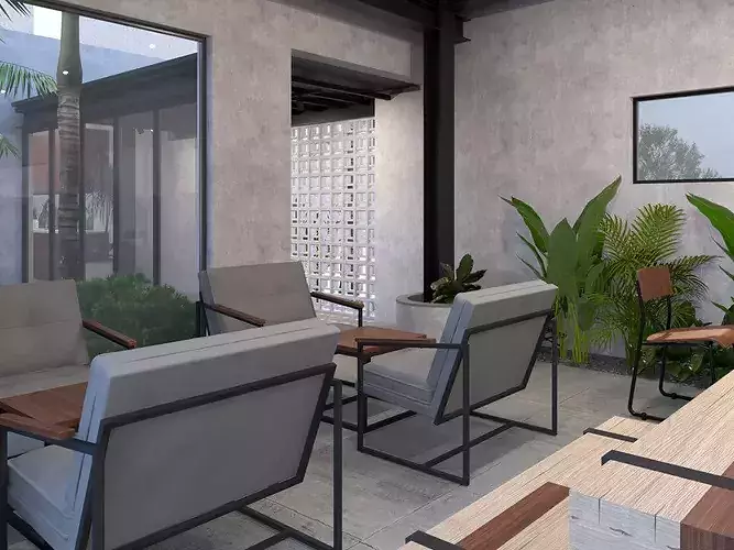Industrial-Tropical Coffee Shop 3D model 7