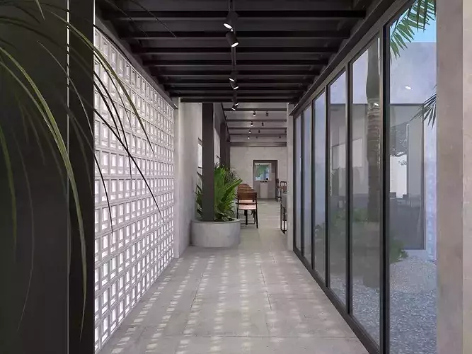 Industrial-Tropical Coffee Shop 3D model 4