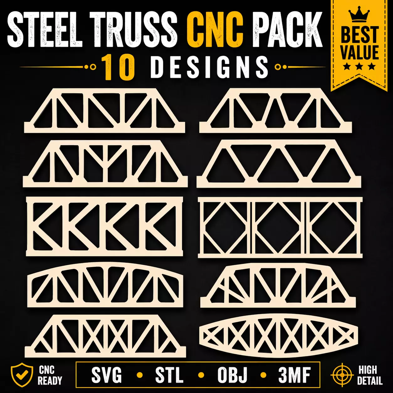 Steel Truss CNC SVG STL Pack 10 Designs 3D print model