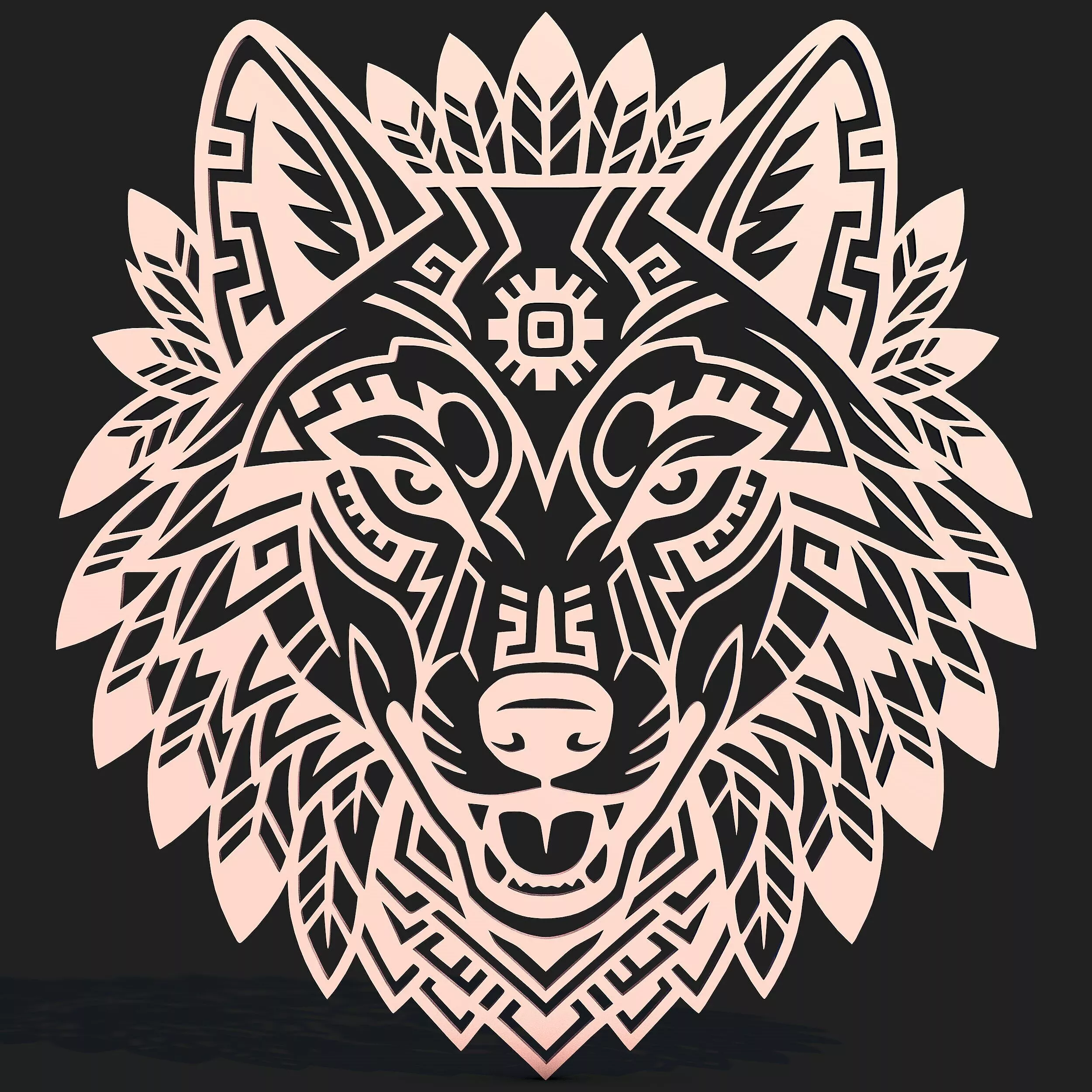 Aztec Wolf CNC Wall Art SVG STL 3D print model