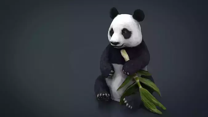 PANDA bear holding leaf Low-poly 3D model