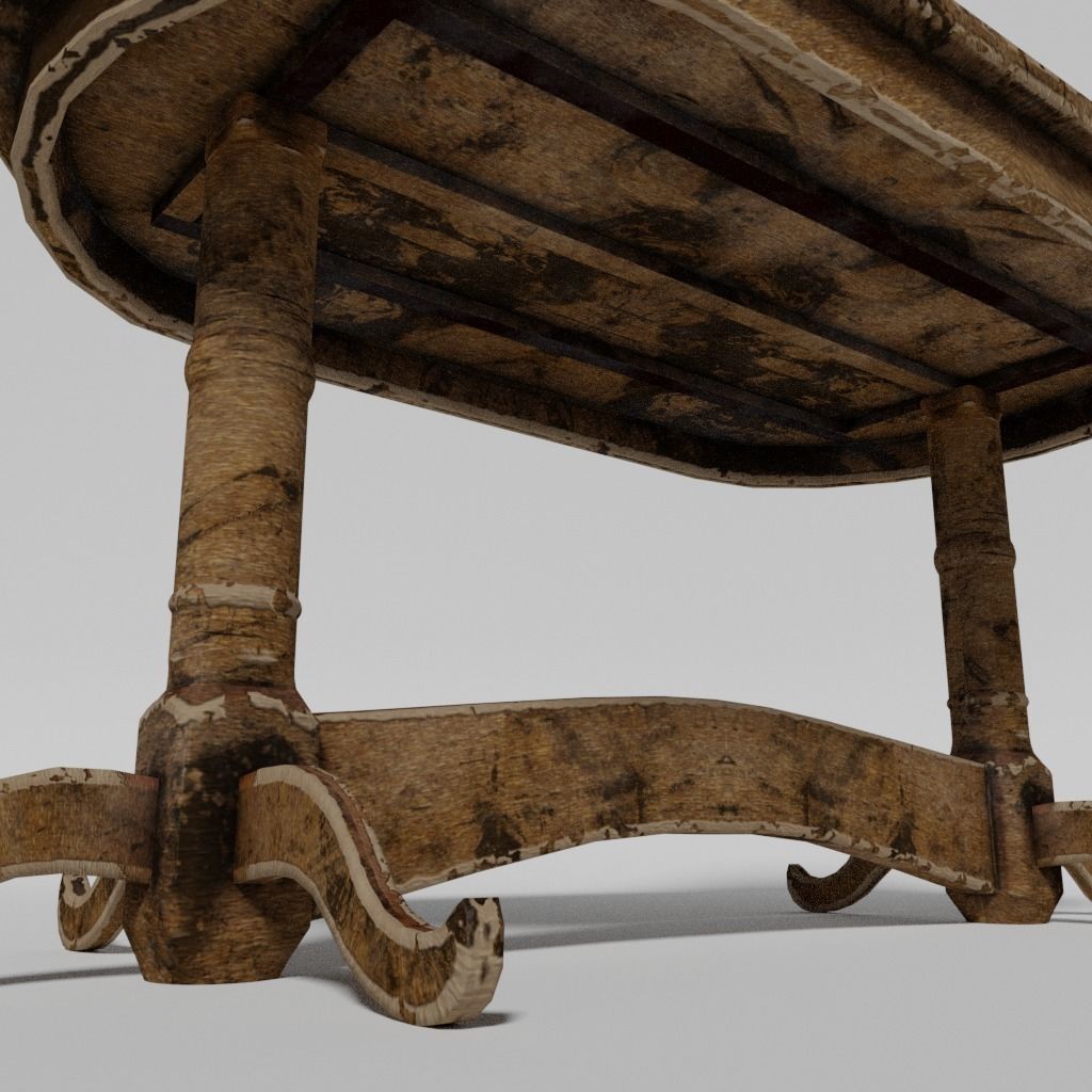 Low-poly old chair and table game asset Low-poly 3D model_3