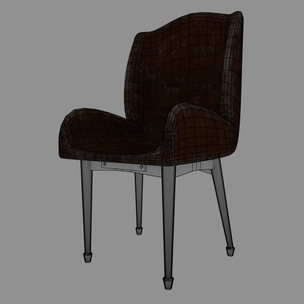Low-poly old chair and table game asset Low-poly 3D model_8
