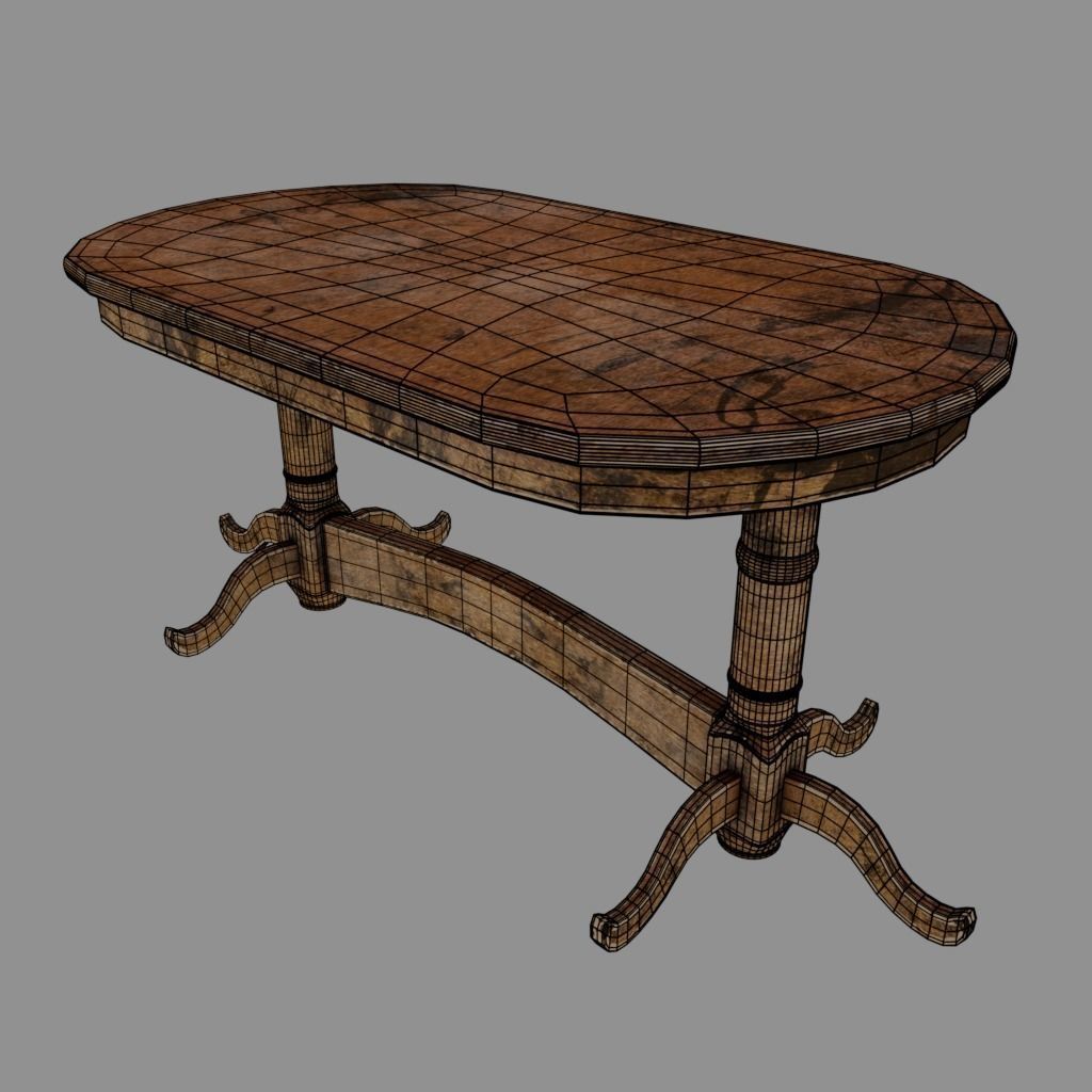 Low-poly old chair and table game asset Low-poly 3D model_7