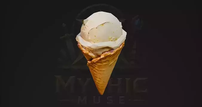 Low Poly Ice Cream Scoop Wafer Cone 3D Model - Dessert Asset Low-poly 3D model 4