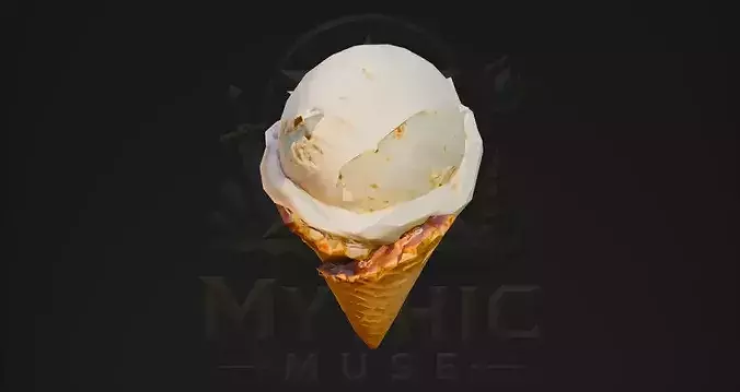 Low Poly Ice Cream Scoop Wafer Cone 3D Model - Dessert Asset Low-poly 3D model 2
