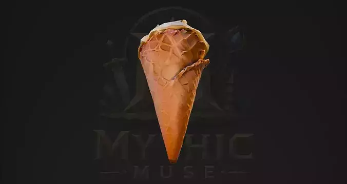 Low Poly Ice Cream Scoop Wafer Cone 3D Model - Dessert Asset Low-poly 3D model 3