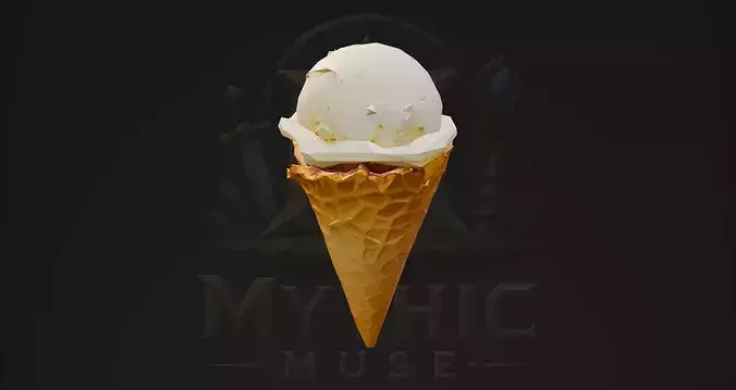 Low Poly Ice Cream Scoop Wafer Cone 3D Model - Dessert Asset Low-poly 3D model 6